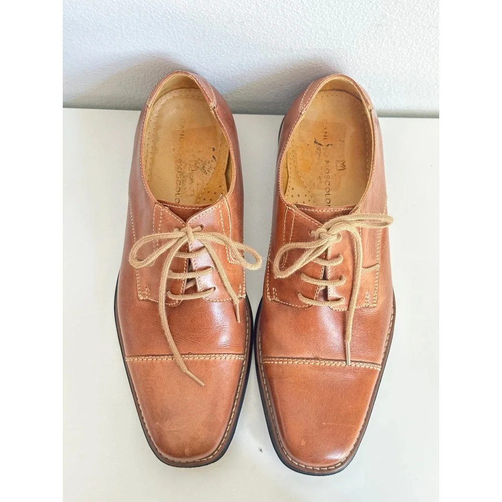 Sandro Moscoloni Mens Tan Brown Leather Cap Toe Derby Dress Shoes SZ 10 M Brazil